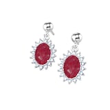 By Request 18ct White Gold Ruby & Diamond Cluster Drop Earrings