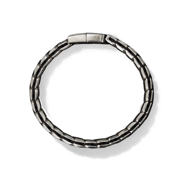 David Yurman Chevron Woven Bracelet in Sterling Silver with Black Diamonds and Black Nylon, 12mm