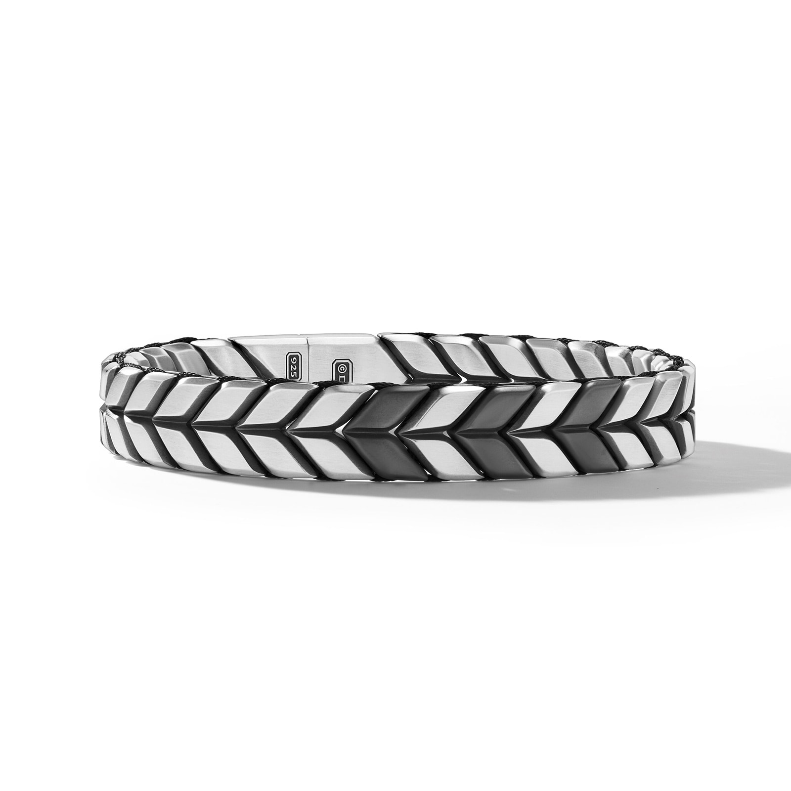 Chevron Woven Bracelet in Black Titanium with Sterling Silver and Black Nylon - Size Medium