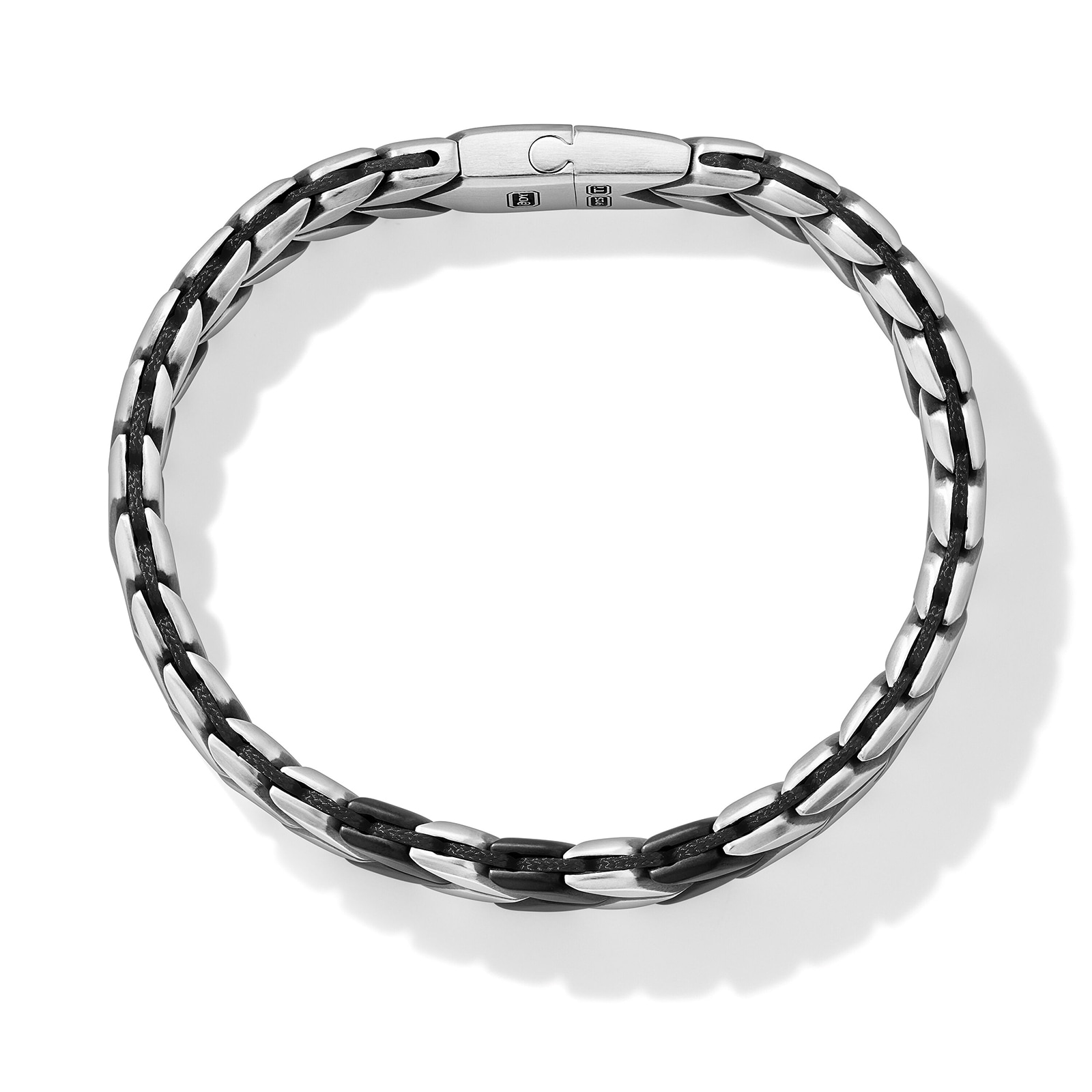 David Yurman Chevron Woven Bracelet in Black Titanium with Sterling Silver and Black Nylon, 12mm