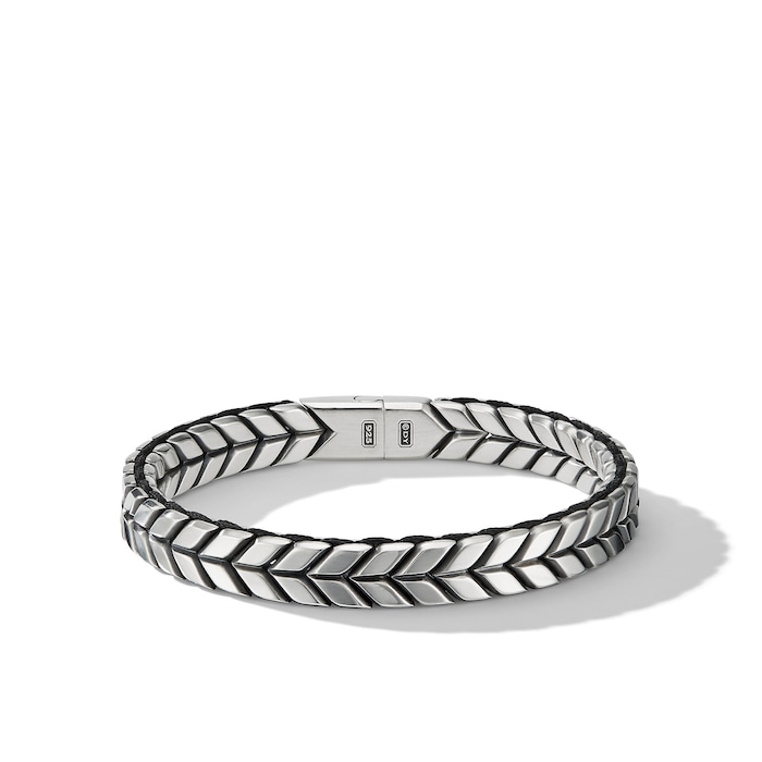 David Yurman Chevron Woven Bracelet in Sterling Silver with Black Nylon, 9mm