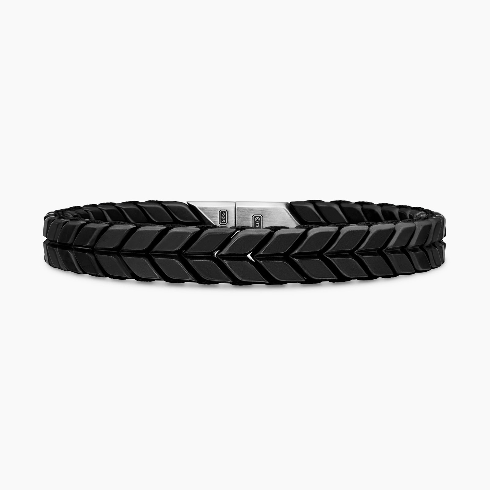 Chevron Woven Bracelet in Black Titanium and Black Nylon - Size Medium