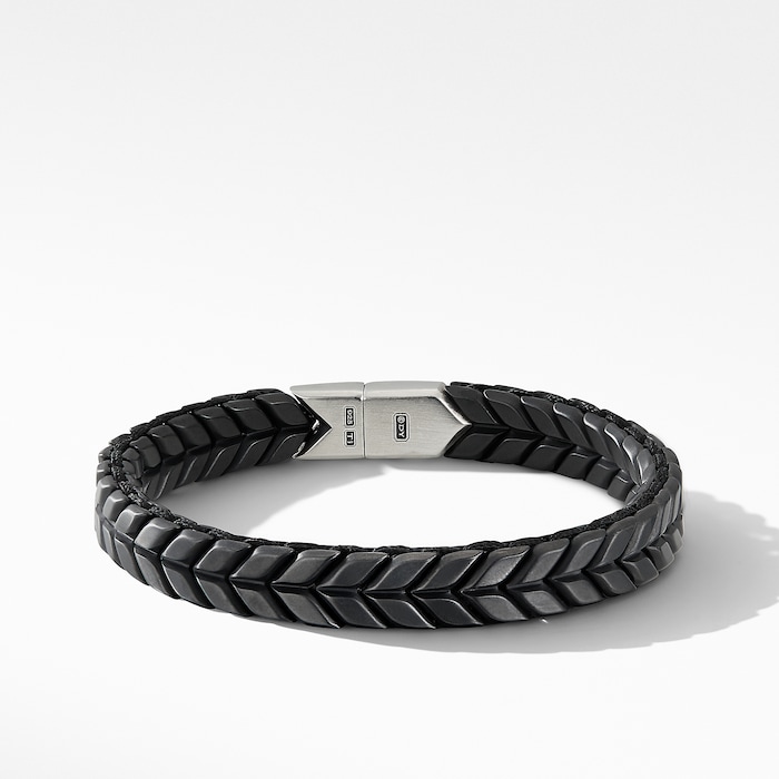 David Yurman Chevron Woven Bracelet in Black Titanium and Black Nylon, 9mm