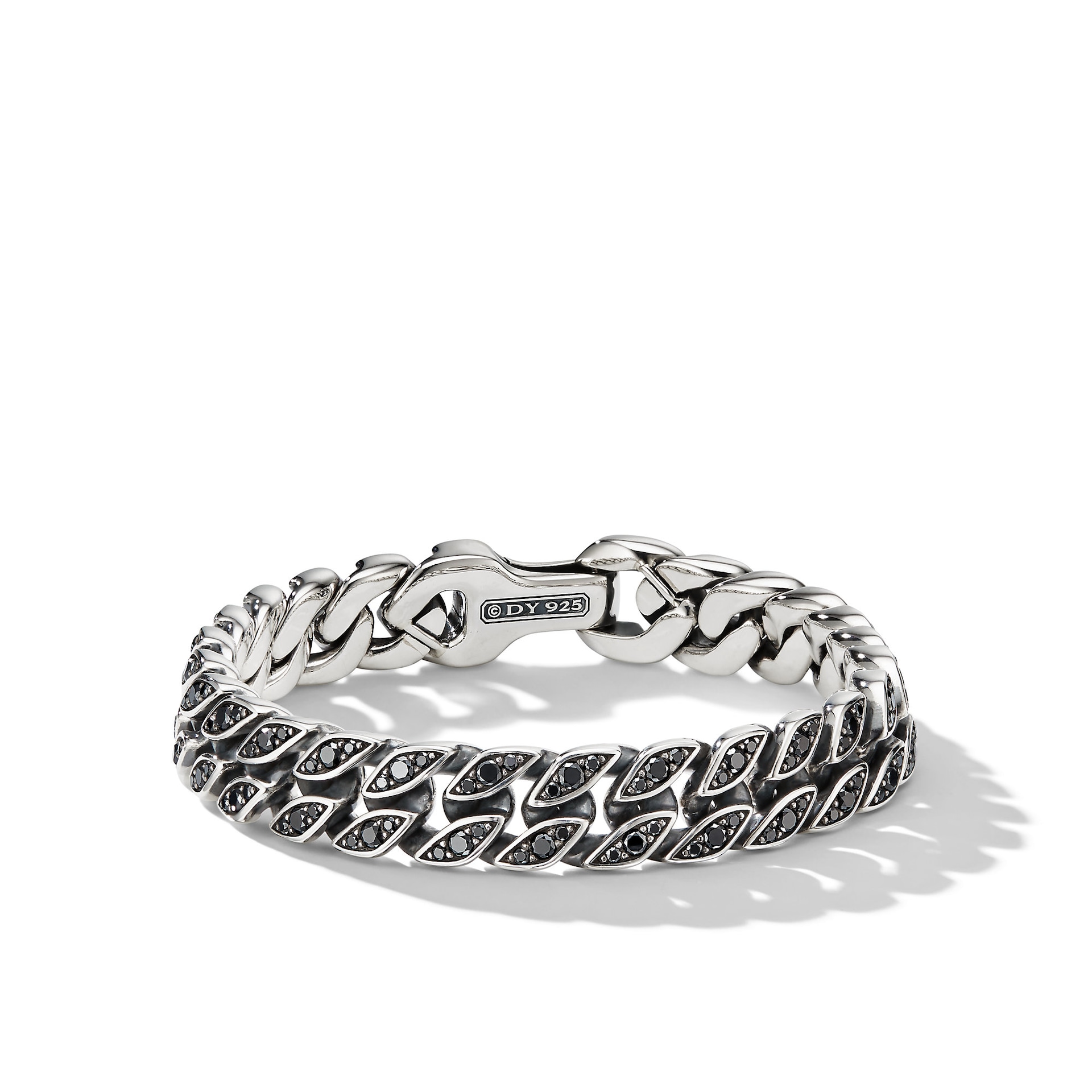 David Yurman Curb Chain Bracelet in Sterling Silver with Black Diamonds, 11.5mm