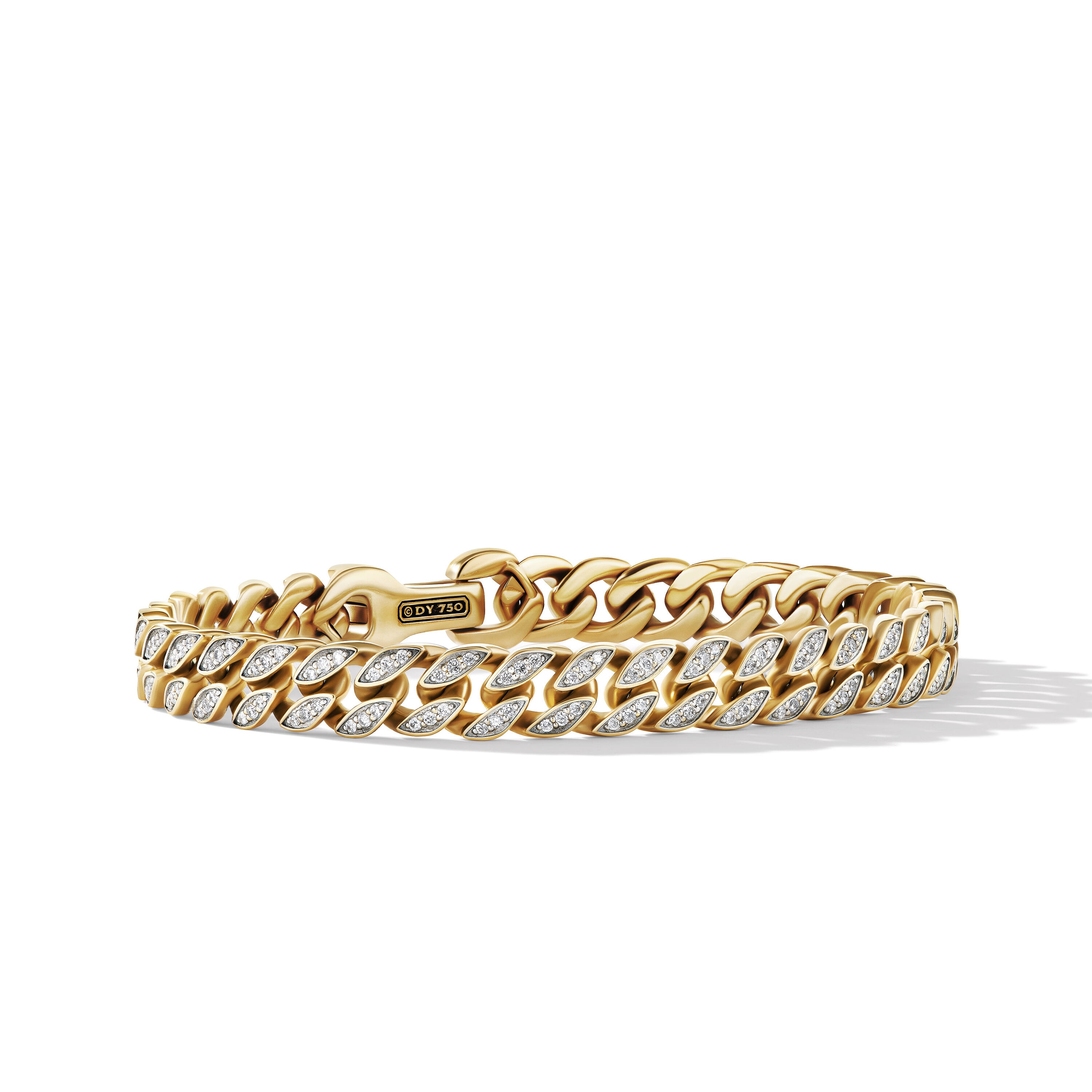 Curb Chain Bracelet in 18ct Yellow Gold with Diamonds - Size Medium