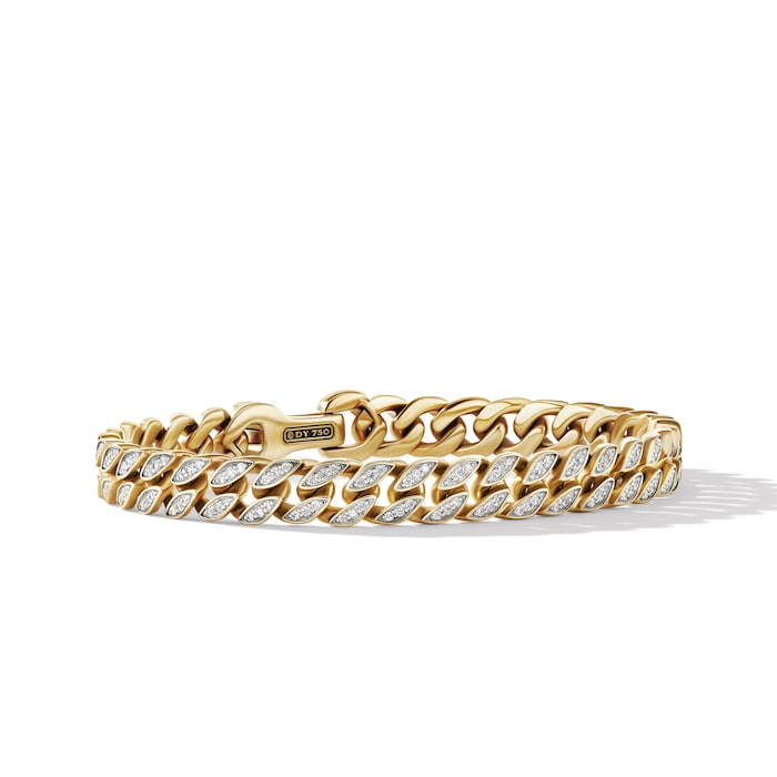 David Yurman Curb Chain Bracelet in 18ct Yellow Gold with Diamonds, 8mm