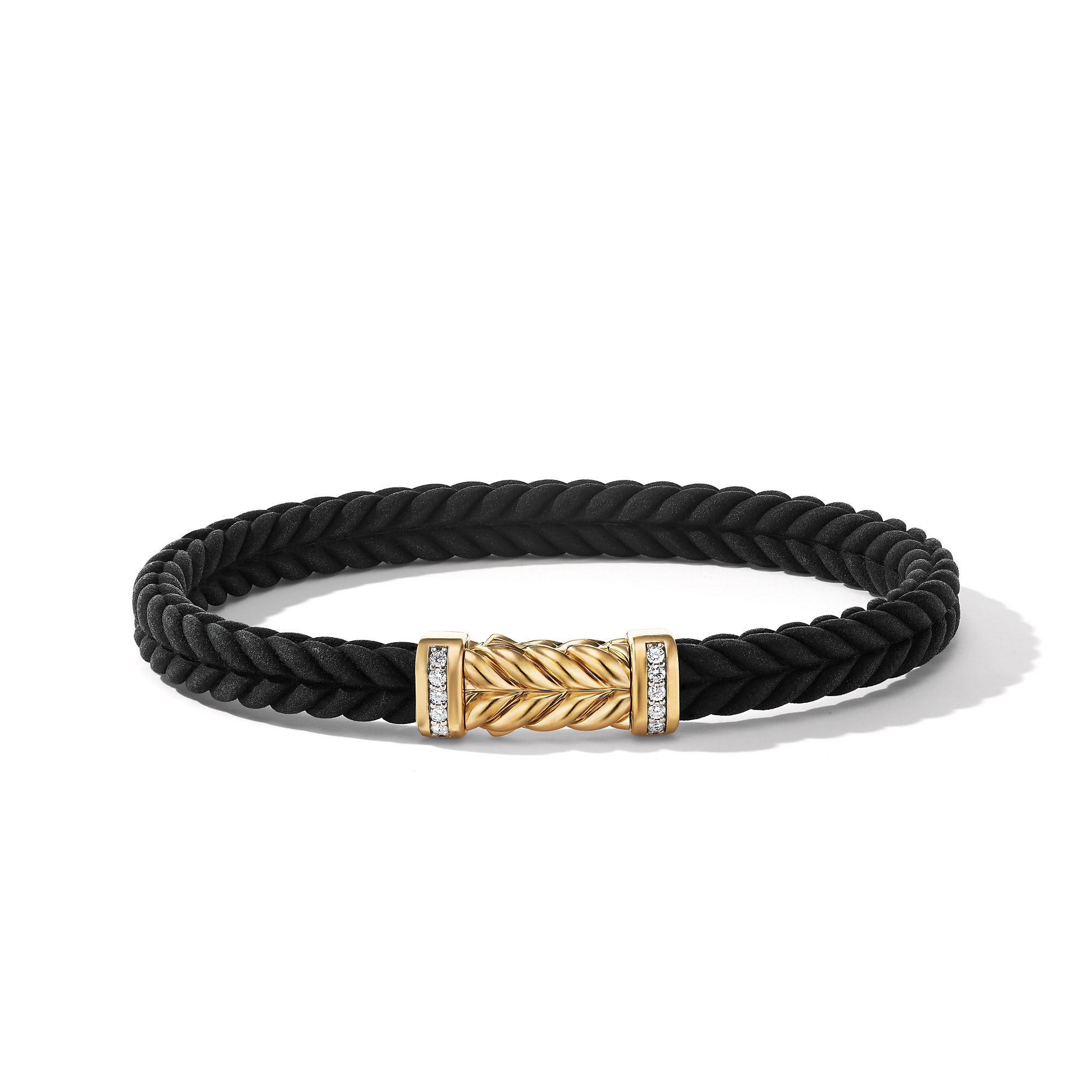 Chevron Bracelet in Black Rubber with 18ct Yellow Gold and Diamonds - Size Medium