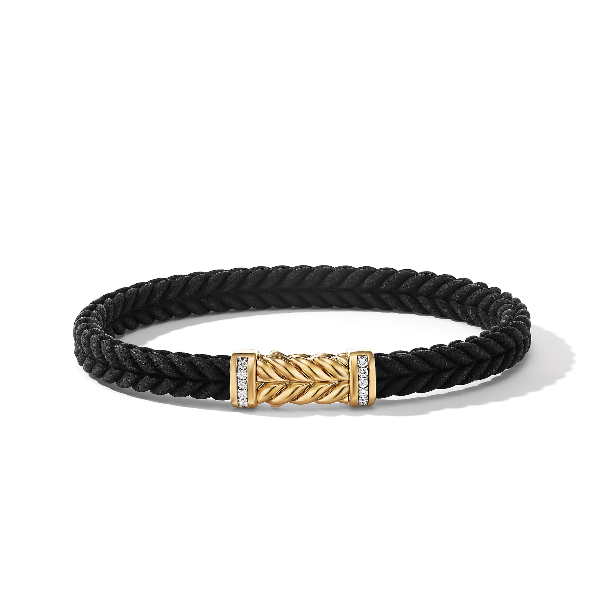 David Yurman Chevron Bracelet  in Black Rubber with 18ct Yellow Gold and Diamonds, 6mm