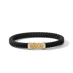 37900063420 - Chevron Bracelet in Black Rubber with 18ct Yellow Gold and Diamonds - Size Medium