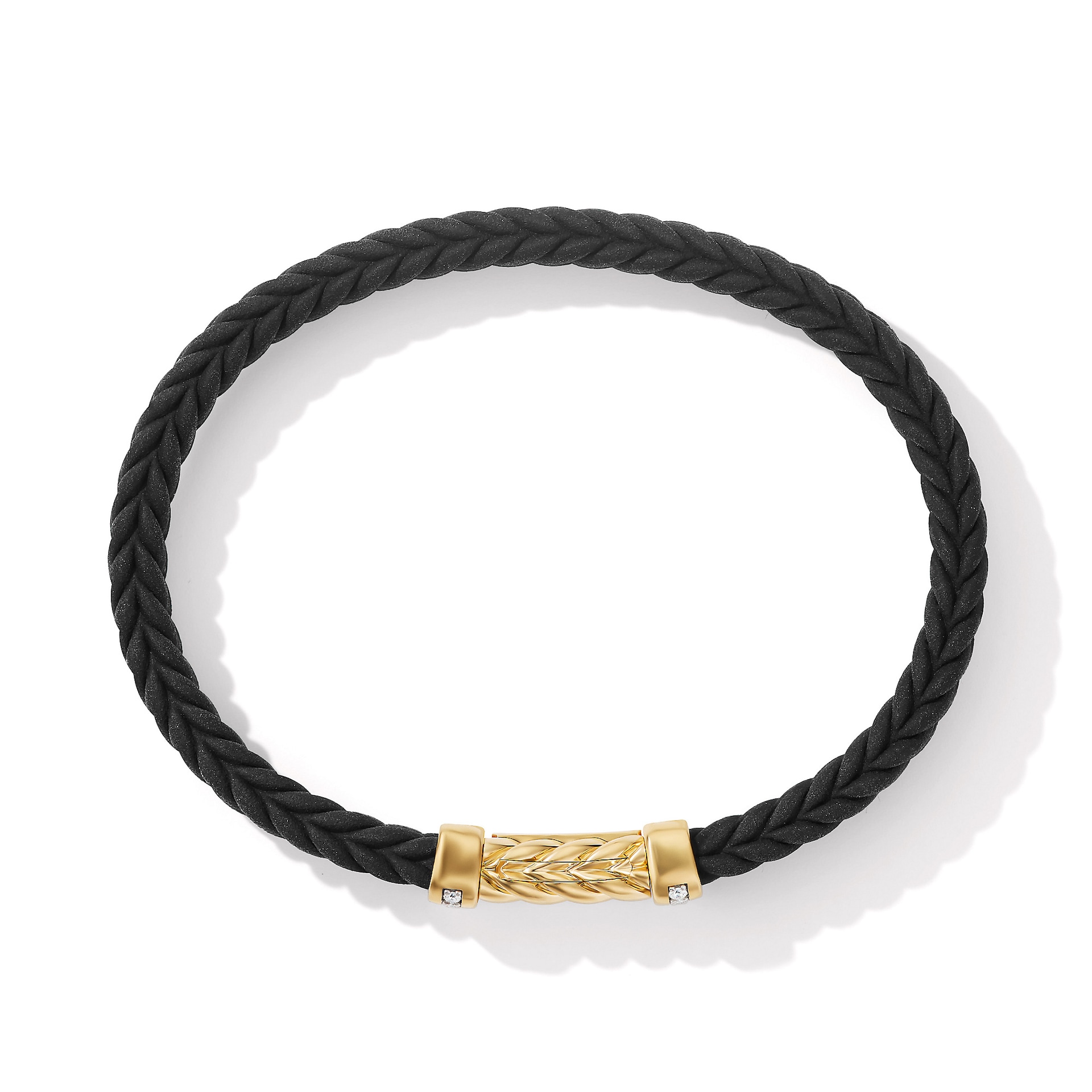 David Yurman Chevron Bracelet  in Black Rubber with 18ct Yellow Gold and Diamonds, 6mm