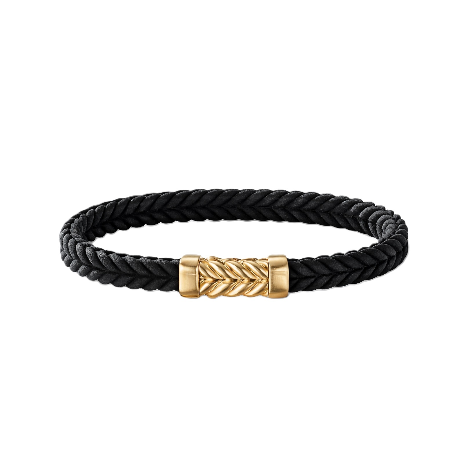 Chevron Bracelet in Black Rubber with 18ct Yellow Gold - Size Medium