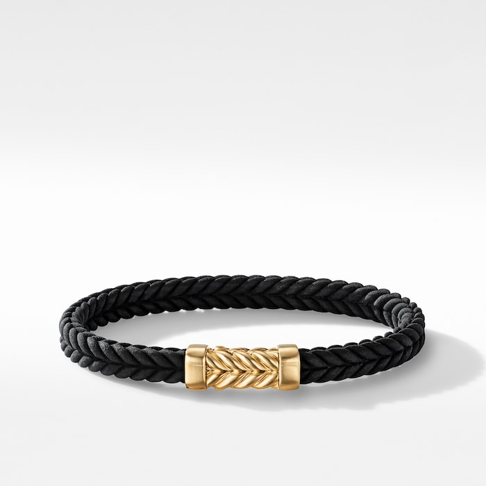 David Yurman Chevron Bracelet  in Black Rubber with 18ct Yellow Gold, 6mm