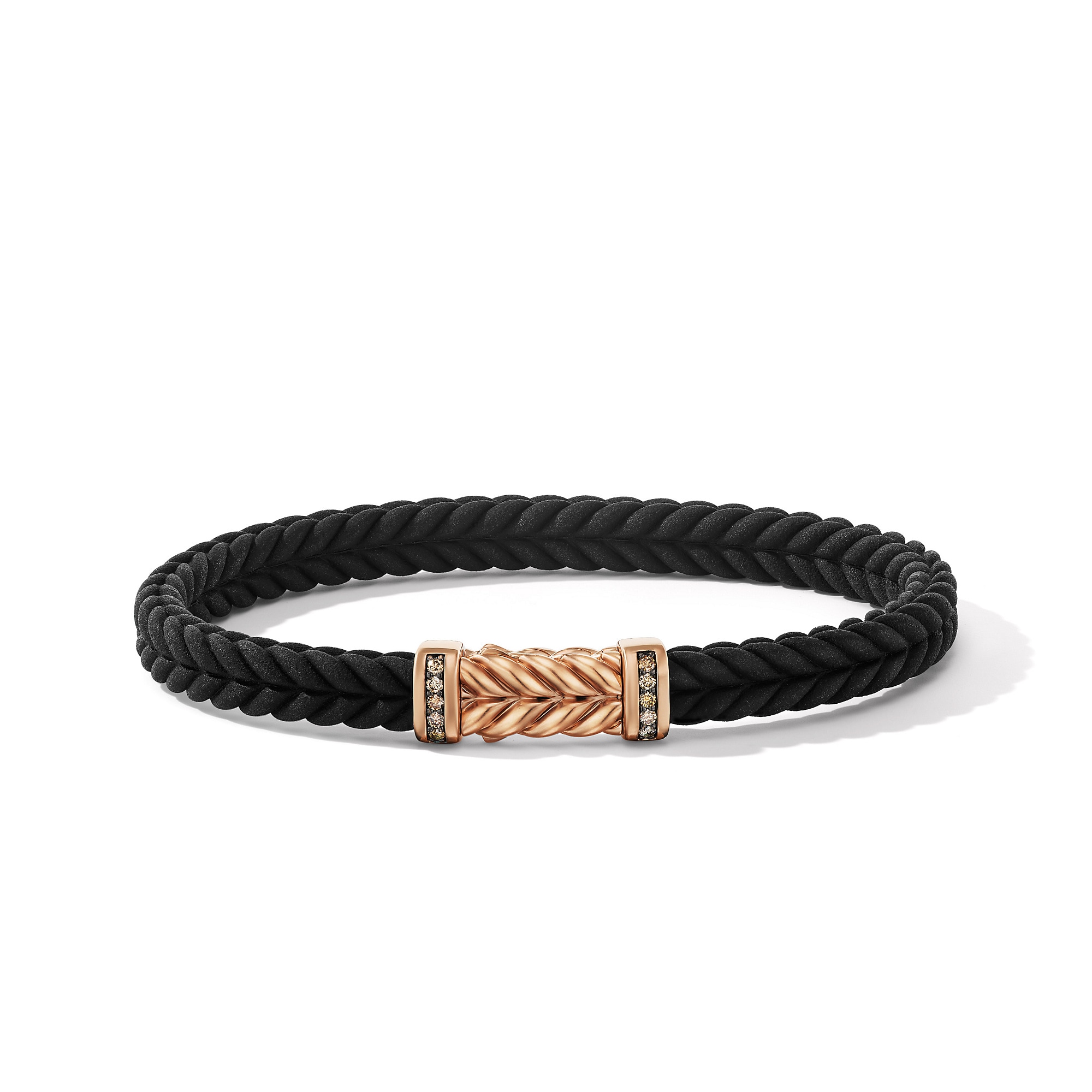 Chevron Bracelet in Black Rubber with 18ct Rose Gold and Cognac Diamonds - Size Medium