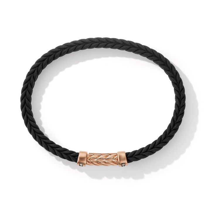 David Yurman Chevron Bracelet  in Black Rubber with 18ct Rose Gold and Cognac Diamonds, 6mm