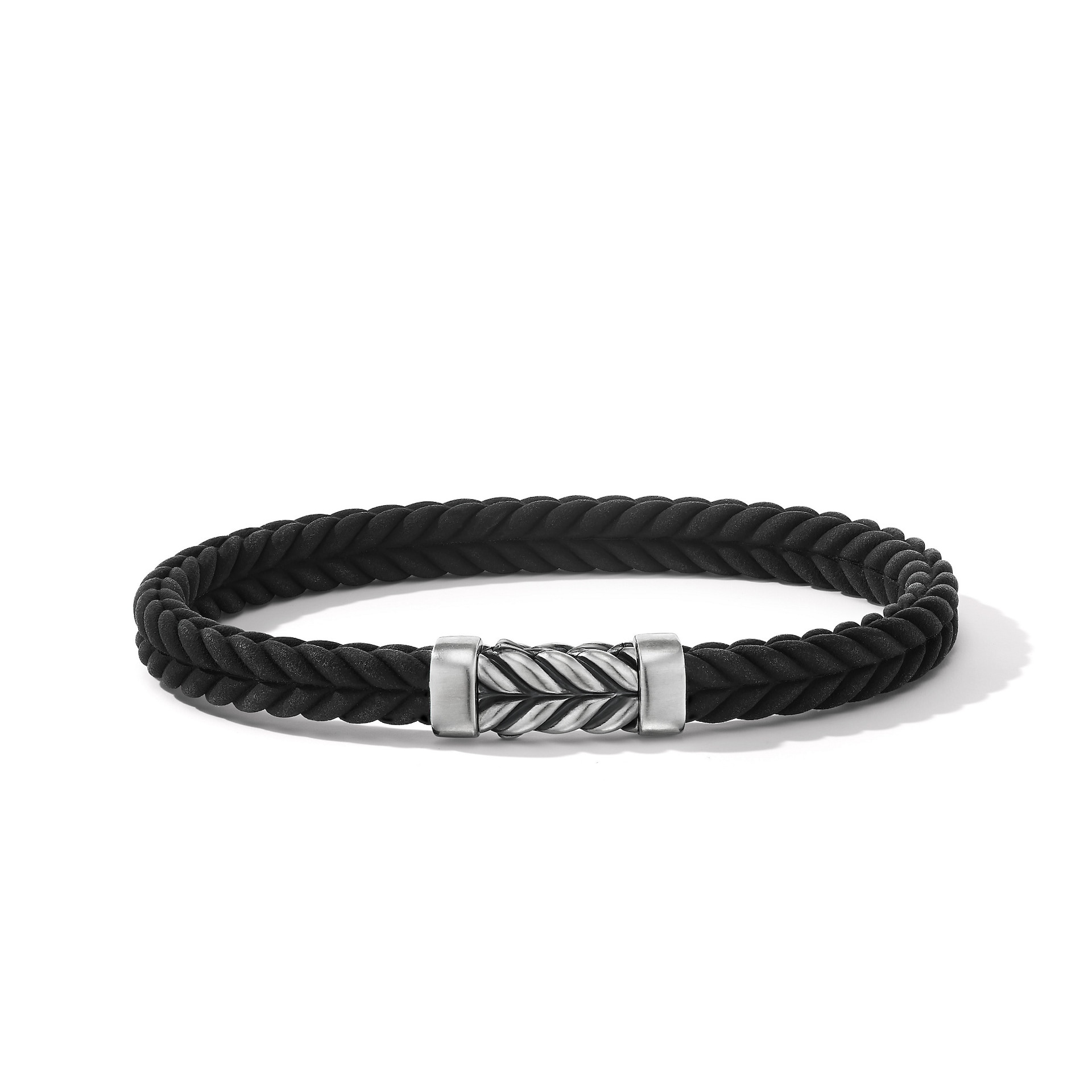 David Yurman Chevron Bracelet  in Black Rubber with Sterling Silver, 6mm