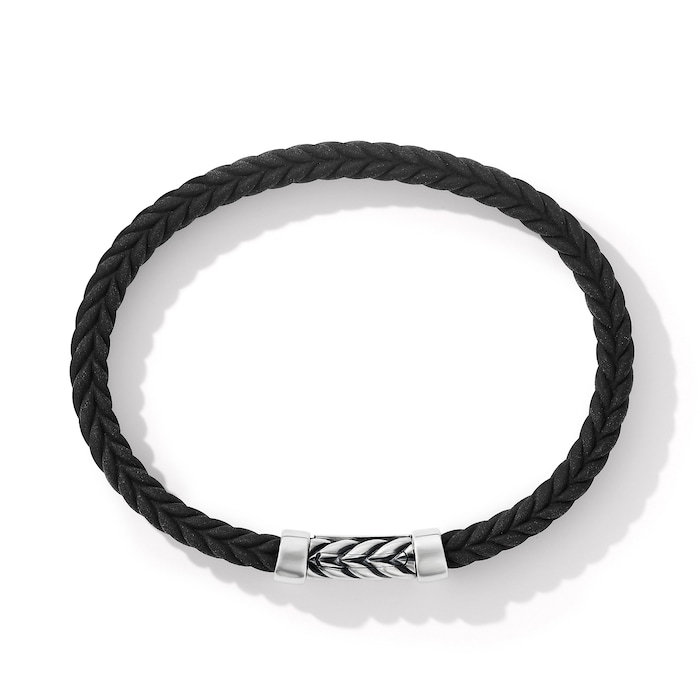 David Yurman Chevron Bracelet  in Black Rubber with Sterling Silver, 6mm