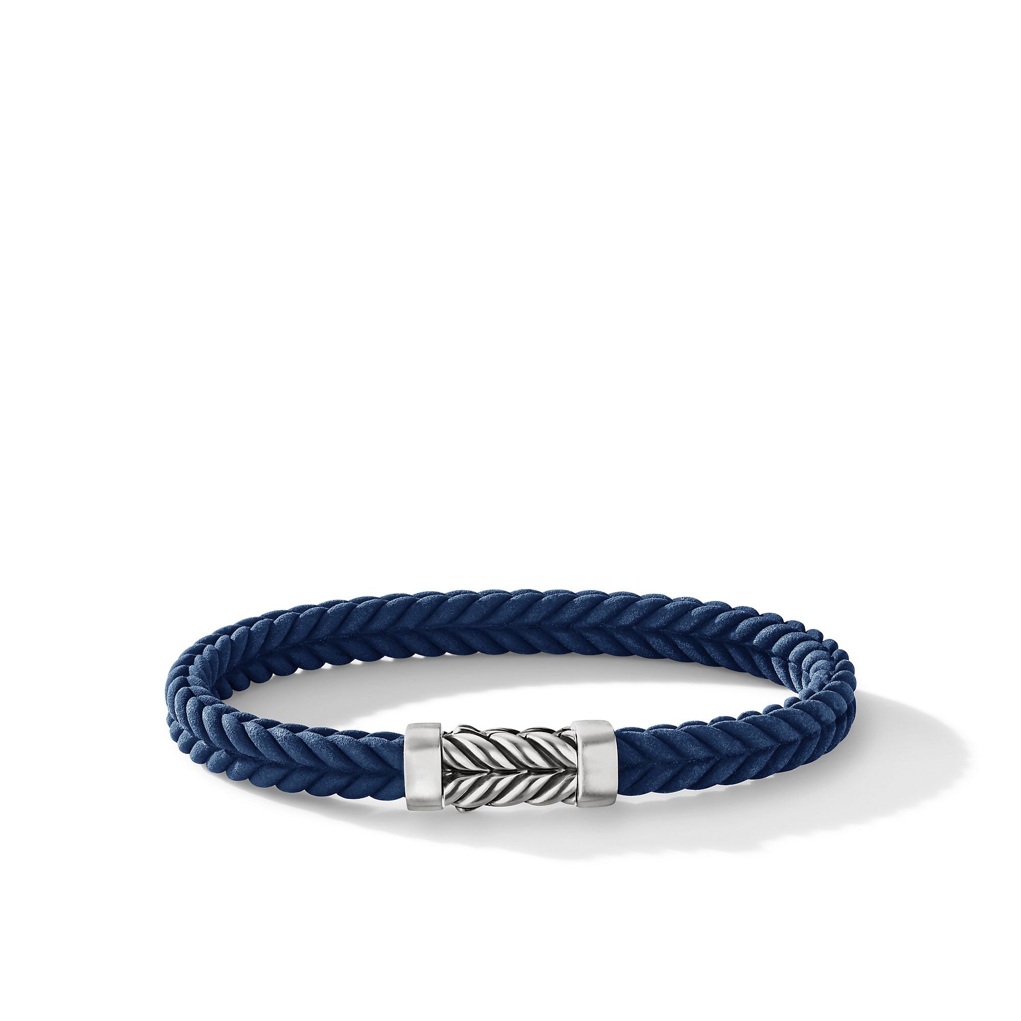 Chevron Bracelet in Blue Rubber with Sterling Silver - Ring Size Medium