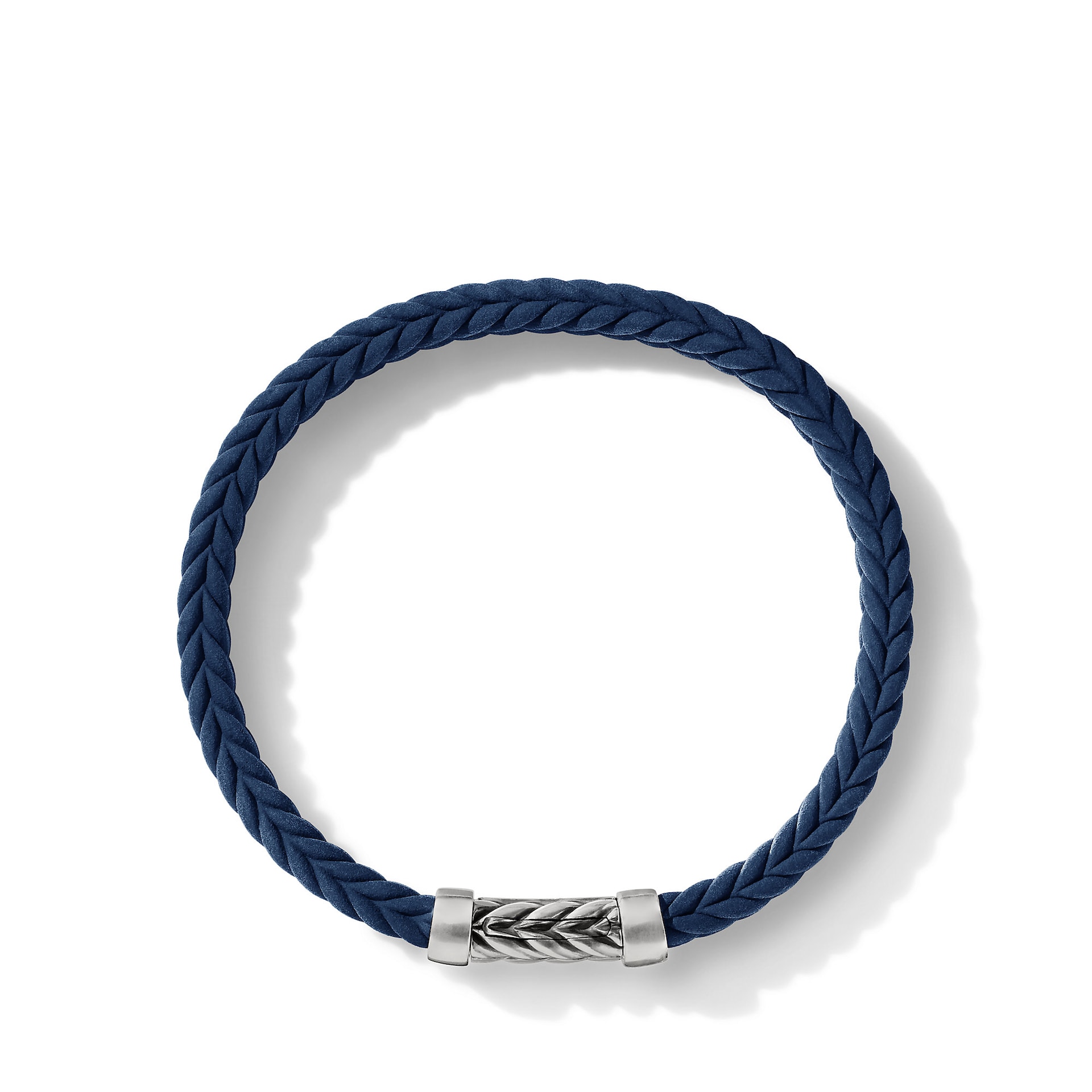 David Yurman Chevron Bracelet  in Blue Rubber with Sterling Silver, 6mm