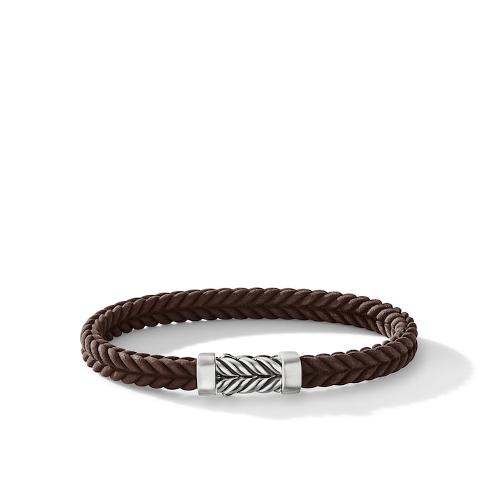 David Yurman Chevron Bracelet  in Brown Rubber with Sterling Silver, 6mm