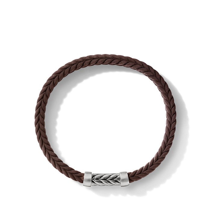 David Yurman Chevron Bracelet  in Brown Rubber with Sterling Silver, 6mm