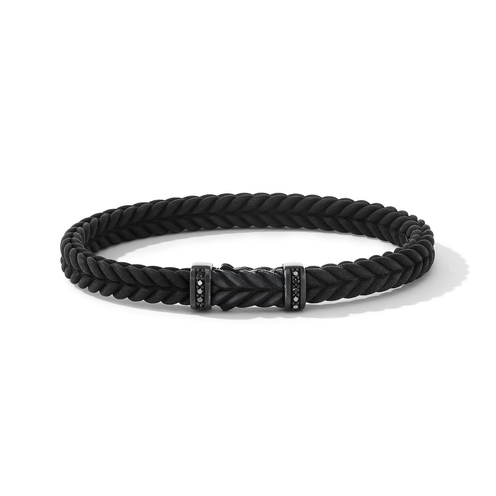 David Yurman Chevron Bracelet in Black Rubber with Black Titanium and Black Diamonds, 6mm David Yurman Chevron Bracelet in Black Rubber with Black Titanium and Black Diamonds, 6mm