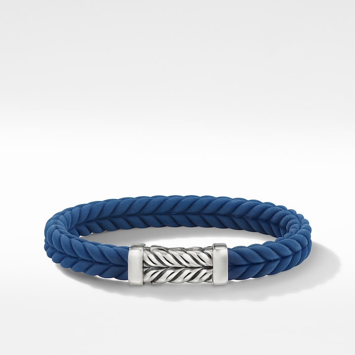 David Yurman Chevron Bracelet  in Blue Rubber with Sterling Silver, 9mm