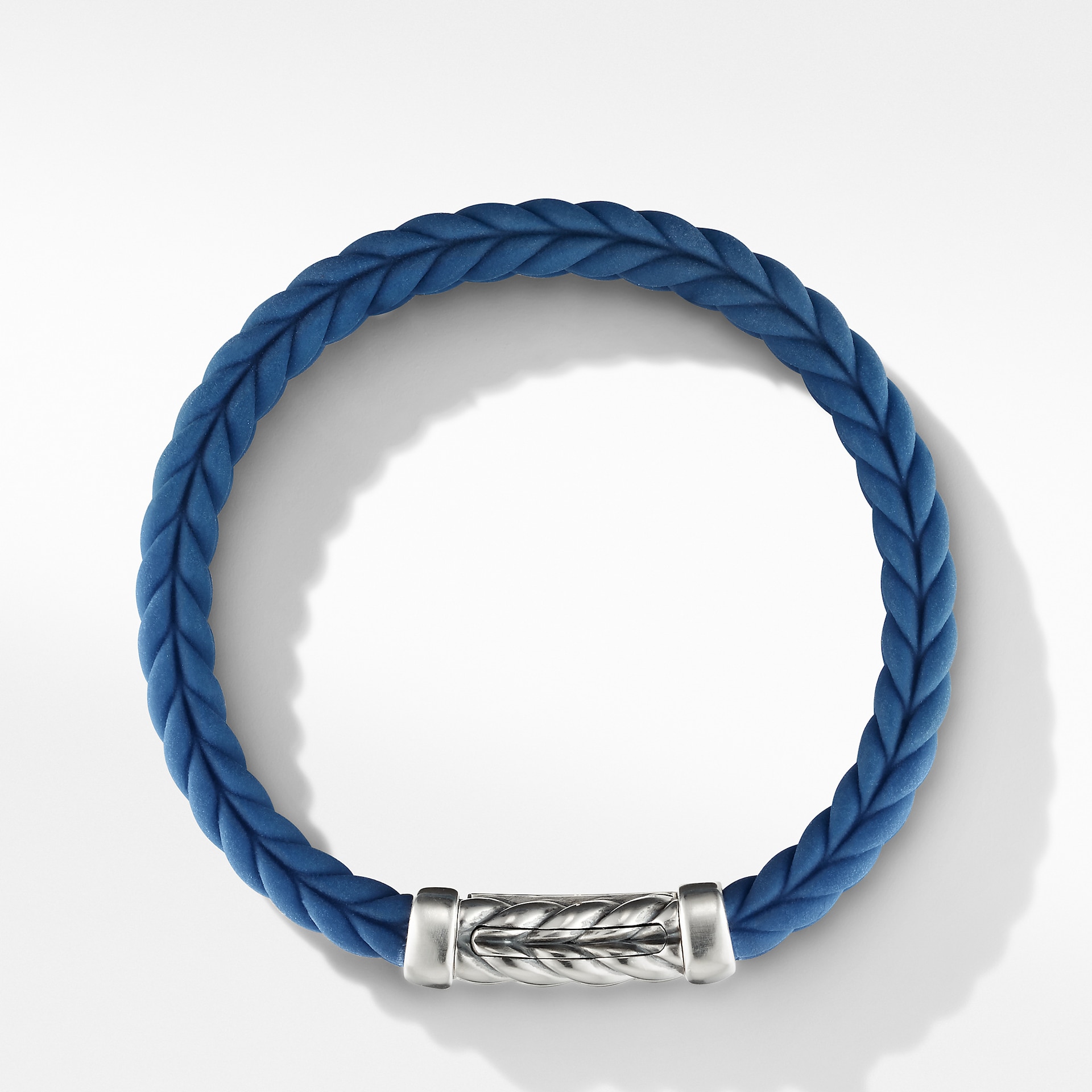 David Yurman Chevron Bracelet  in Blue Rubber with Sterling Silver, 9mm