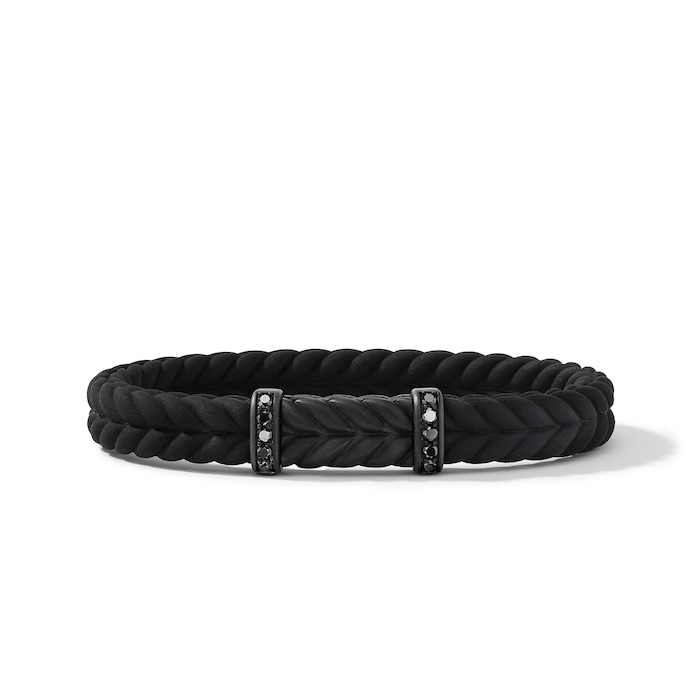 David Yurman Chevron Bracelet  in Black Rubber with Black Titanium and Black Diamonds, 9mm