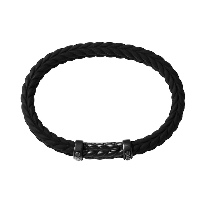 David Yurman Chevron Bracelet  in Black Rubber with Black Titanium and Black Diamonds, 9mm