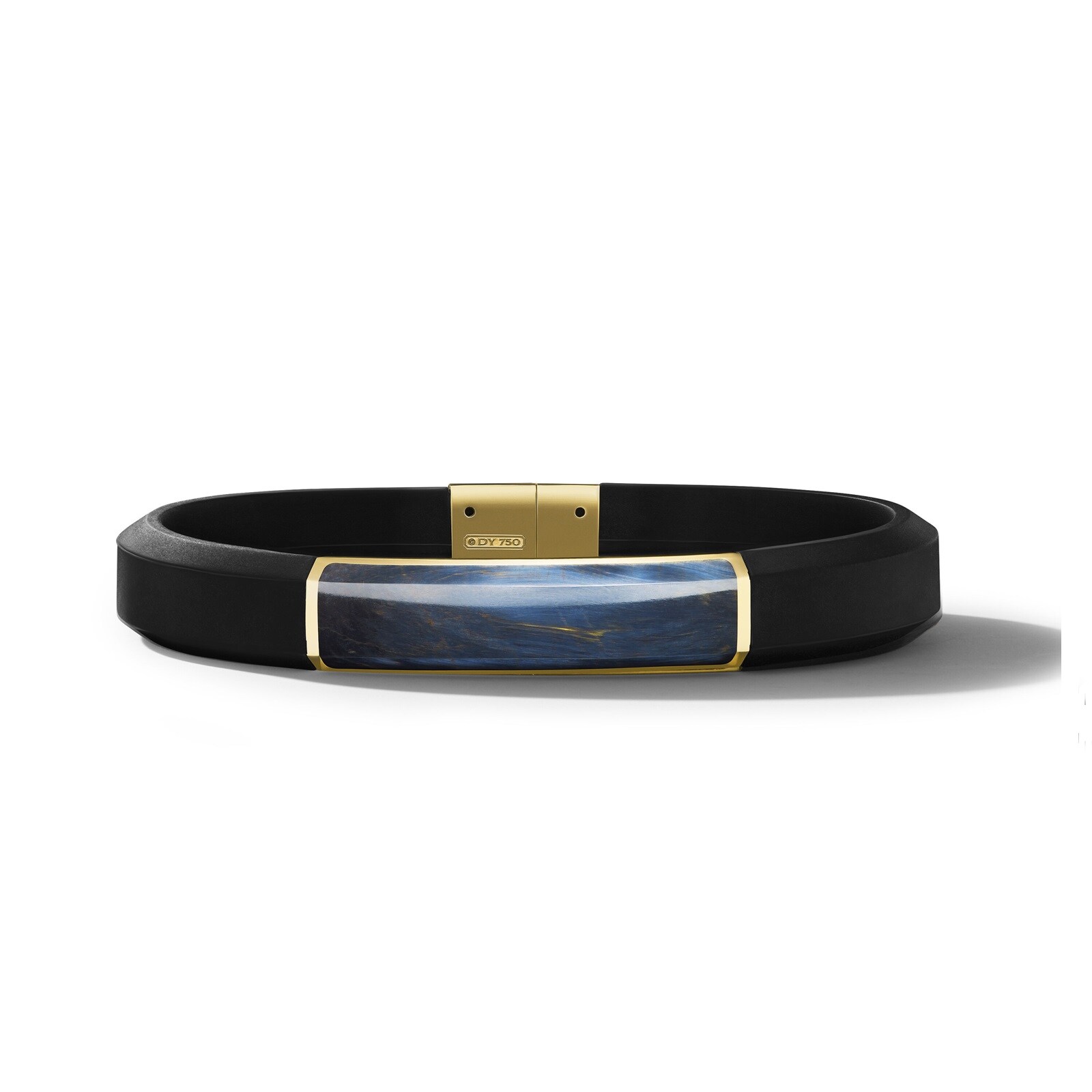 David Yurman Streamline® ID Bracelet  in Black Rubber with Pietersite and 18ct Yellow Gold, 10mm
