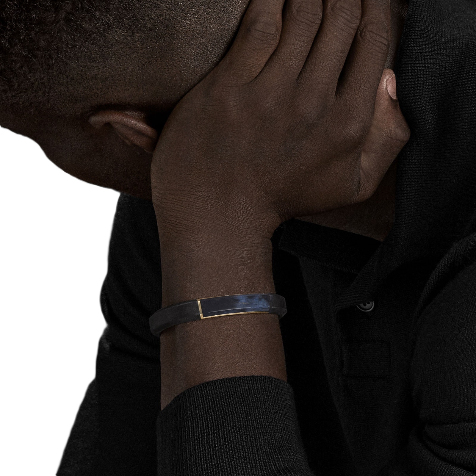 David Yurman Streamline® ID Bracelet  in Black Rubber with Pietersite and 18ct Yellow Gold, 10mm