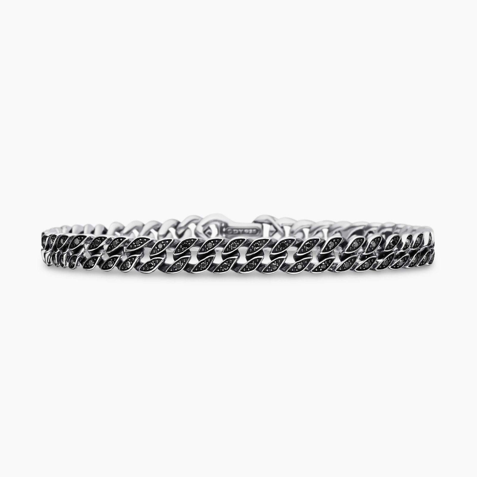 David Yurman Curb Chain Bracelet in Sterling Silver with Black Diamonds, 6mm