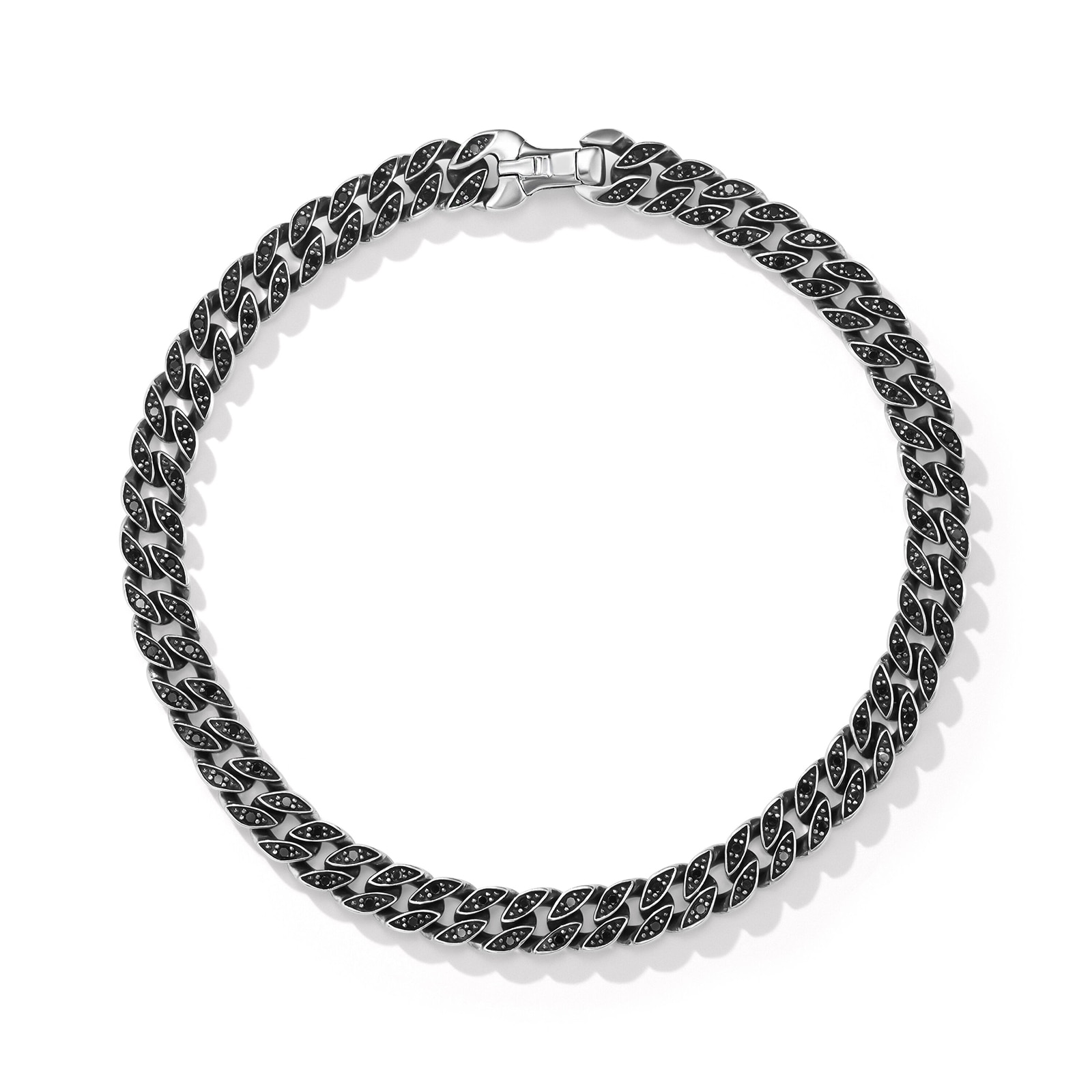 David Yurman Curb Chain Bracelet in Sterling Silver with Black Diamonds, 6mm