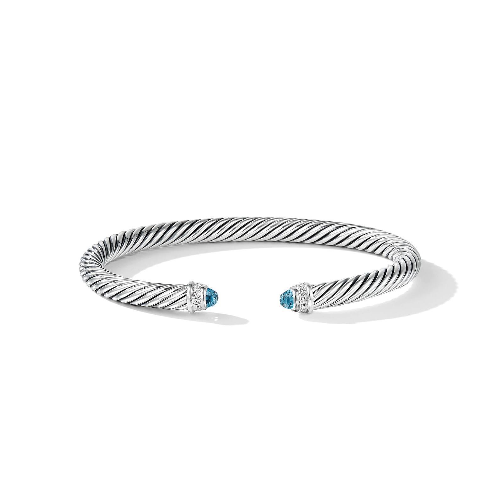 David Yurman Classic Cable Bracelet in Sterling Silver with Blue Topaz and Diamonds, 5mm