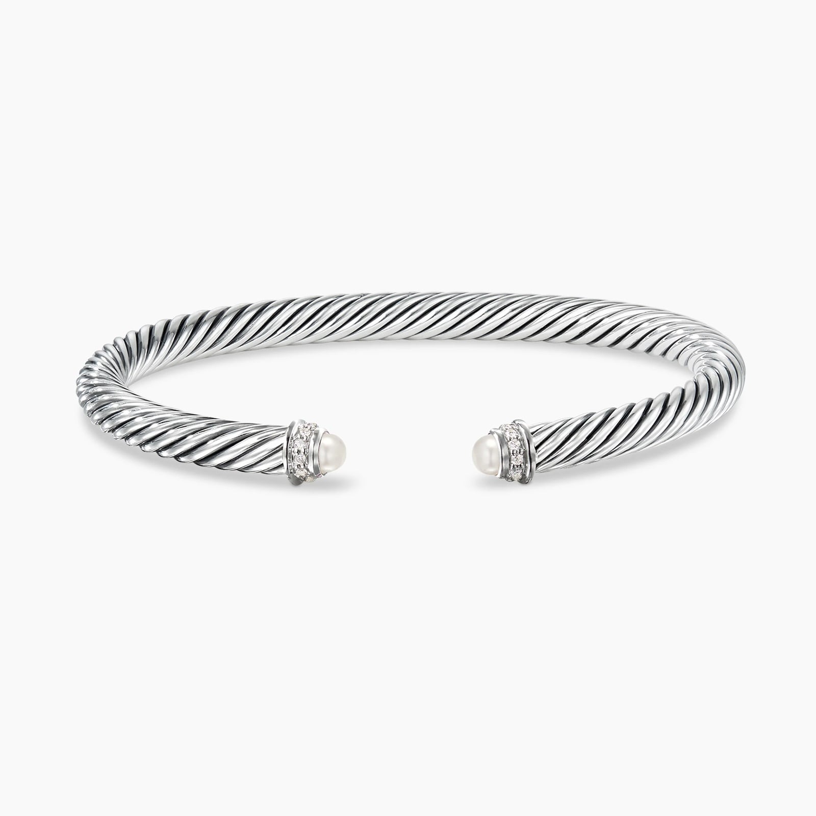 David Yurman Classic Cable Bracelet in Sterling Silver with Pearls and Diamonds, 5mm