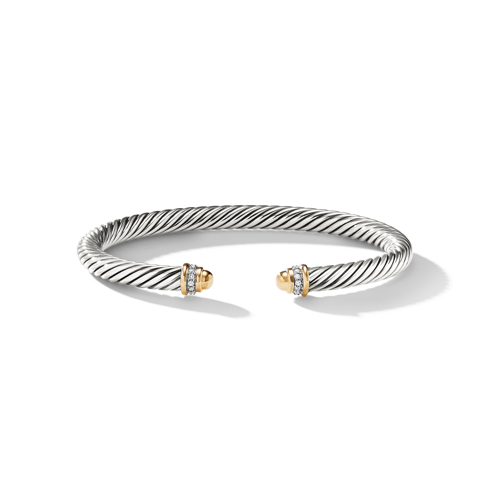 Classic Cable Bracelet in Sterling Silver with 18ct Yellow Gold, Gold Domes and Diamonds, 5mm - Small