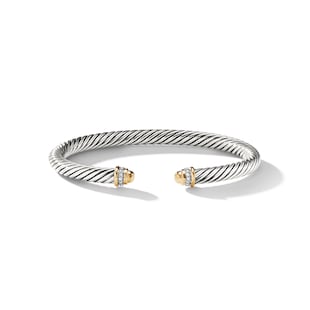 David Yurman Classic Cable Bracelet in Sterling Silver with 18ct Yellow Gold, Gold Domes and Diamonds, 5mm