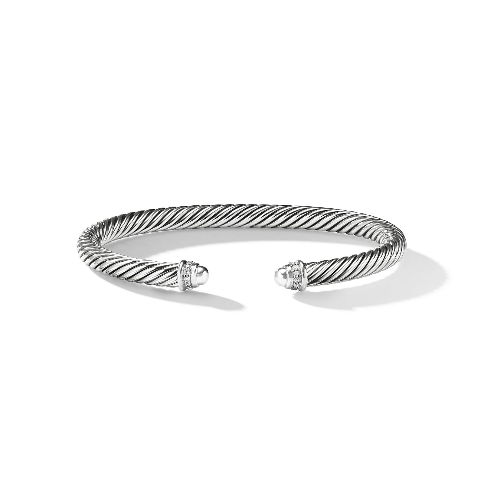 Classic Cable Bracelet in Sterling Silver with Diamonds, 5mm - Small