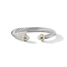 37900100 - Classic Cable Bracelet in Sterling Silver with 18ct Yellow Gold and Pavé Diamond Domes, 7mm