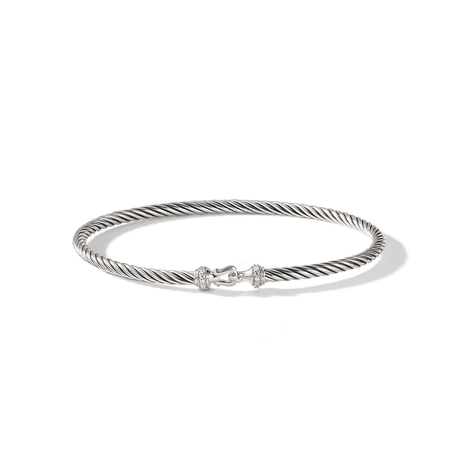 David Yurman Buckle Classic Cable Bracelet in Sterling Silver with Diamonds, 3mm