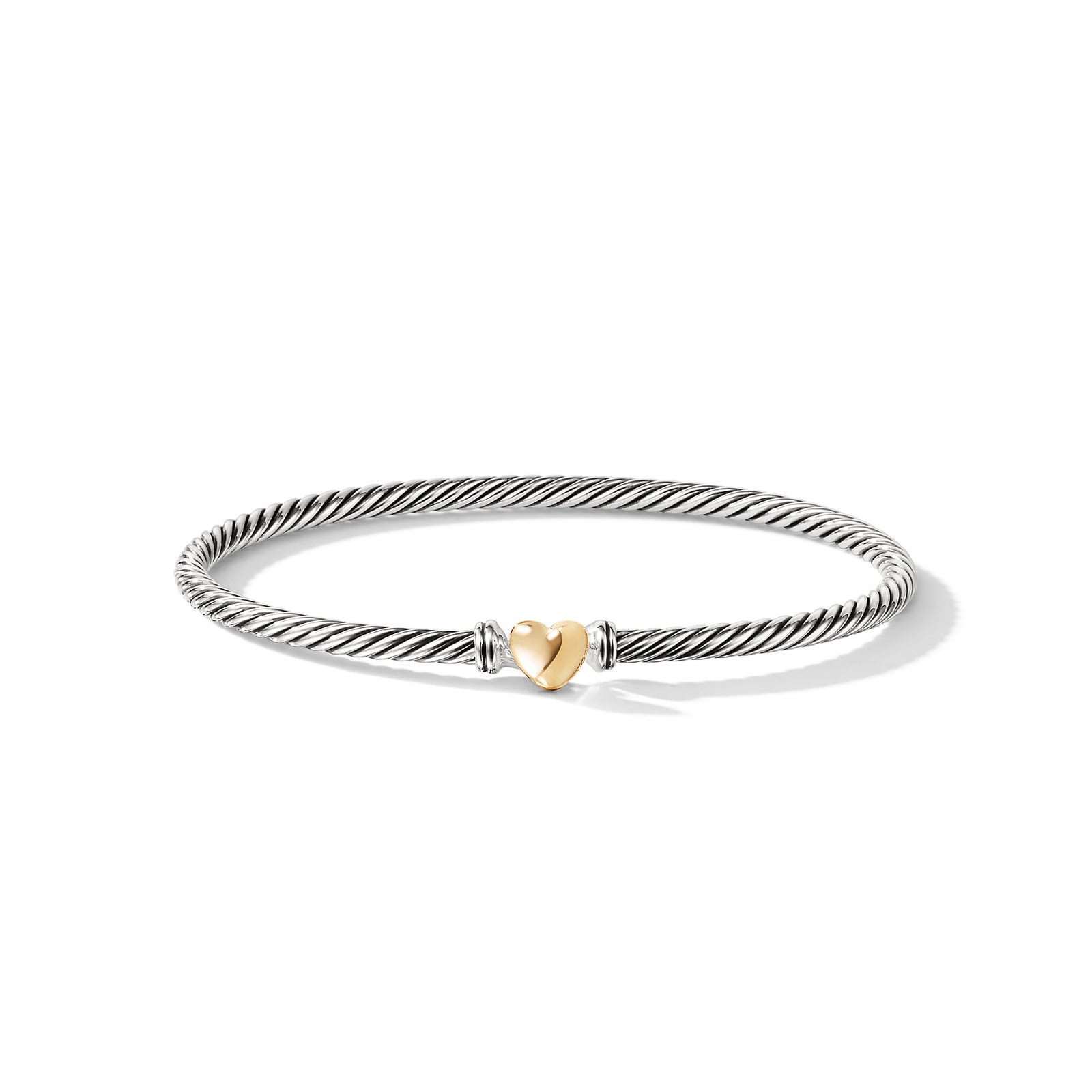 David Yurman Cable Collectibles® Heart Bracelet in Sterling Silver with 18ct Yellow Gold, 3mm