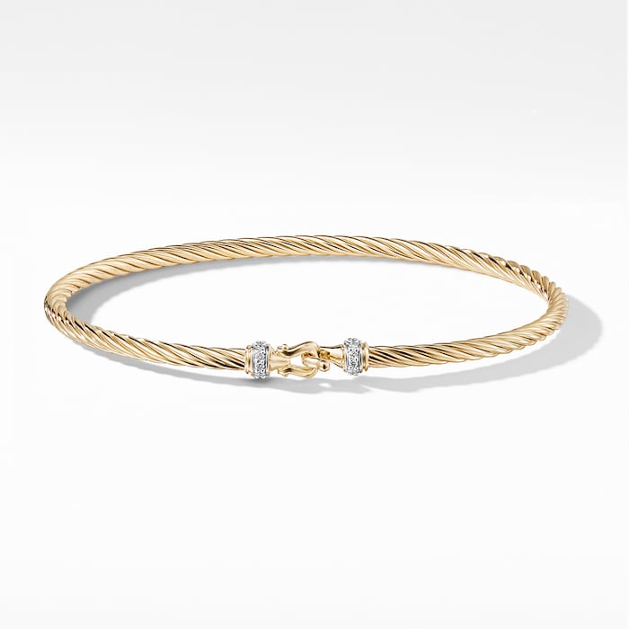 David Yurman Buckle Classic Cable Bracelet in 18ct Yellow Gold with Diamonds, 2.6mm