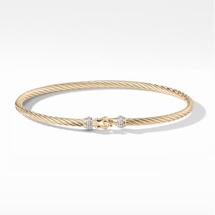 David Yurman Buckle Classic Cable Bracelet in 18ct Yellow Gold with Diamonds, 2.6mm