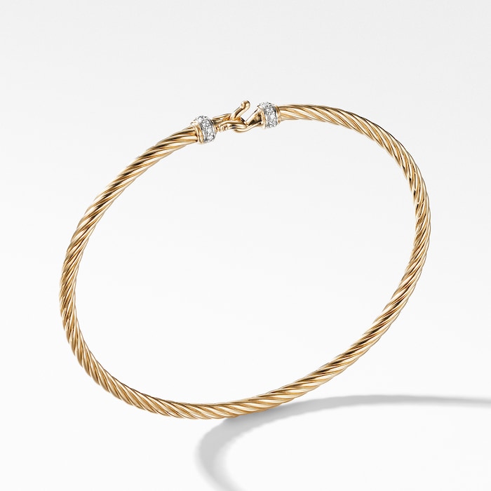 David Yurman Buckle Classic Cable Bracelet in 18ct Yellow Gold with Diamonds, 2.6mm