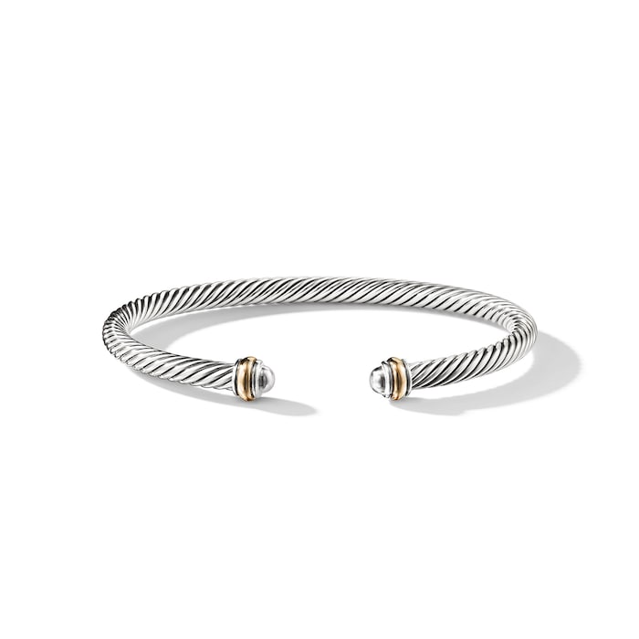 David Yurman Classic Cable Bracelet in Sterling Silver with 18ct Yellow Gold, 4mm