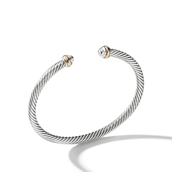 David Yurman Classic Cable Bracelet in Sterling Silver with 18ct Yellow Gold, 4mm