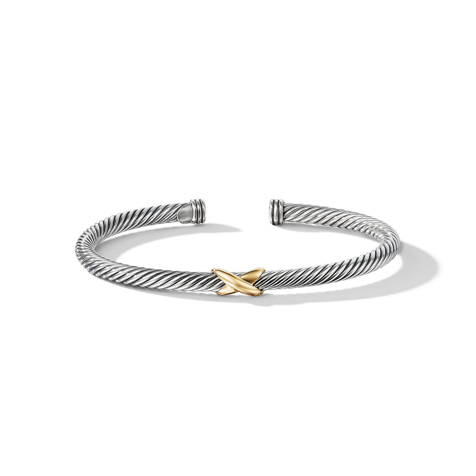 X Classic Cable Station Bracelet in Sterling Silver with 18ct Yellow Gold - Ring Size Medium