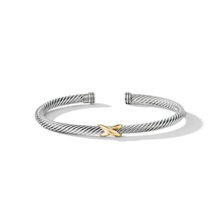 David Yurman X Classic Cable Station Bracelet in Sterling Silver with 18ct Yellow Gold, 4mm