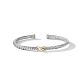 David Yurman X Classic Cable Station Bracelet in Sterling Silver with 18ct Yellow Gold, 4mm