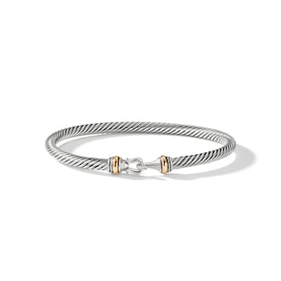 David Yurman Buckle Classic Cable Bracelet in Sterling Silver with 18ct Yellow Gold, 4mm